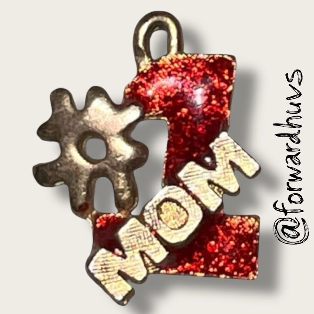 Bundle Sale 3 for $15 | #1 MOM Enamel Pendant – Red Glitter & Gold